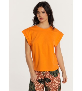 Lois Jeans Drop sleeve t-shirt with rib open back orange