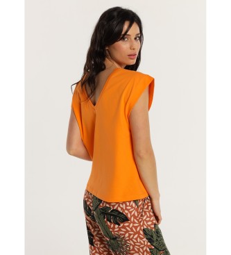Lois Jeans Drop sleeve t-shirt with rib open back orange