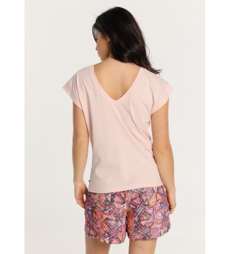 Lois Jeans Camiseta manga cada con rib espalda descubierta rosa