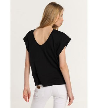 Lois Jeans T-shirt manica scesa con schiena scoperta in costina nera