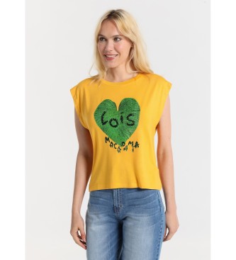 Lois Jeans T-shirt med rund halsringning och tryck av macadamia-blad och prlor
