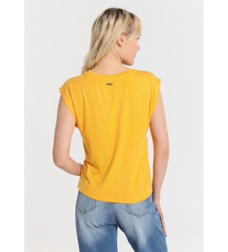 Lois Jeans T-shirt med rund hals, macadamia-bladprint og perler