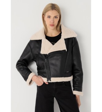 Lois Jeans Veste avec doublure en peau de mouton noire