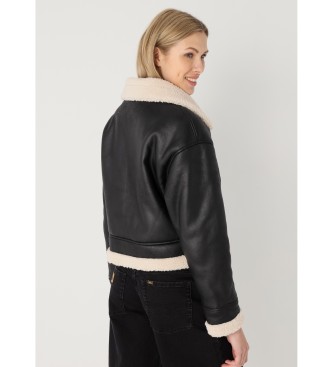 Lois Jeans Veste avec doublure en peau de mouton noire