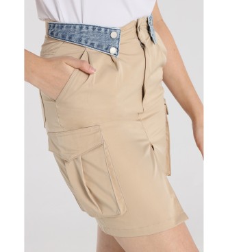 Lois Jeans Jupe taille haute avec ceinture beige smocke  pinces