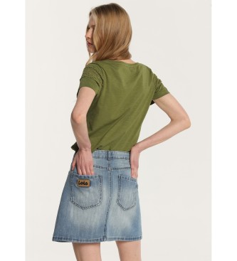 Lois Jeans Denim crossover skirt with blue button fastening