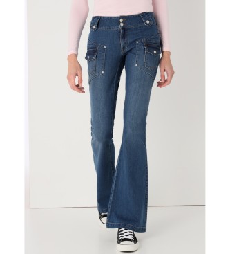 Lois Jeans Dubbelknppta jeans med bl psydda fickor