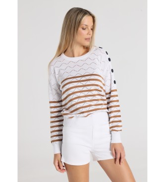 Lois Jeans Pullover met boxhals en wit plooidetail