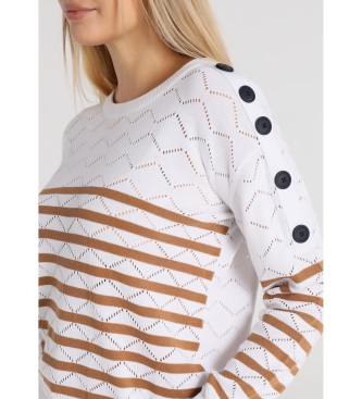 Lois Jeans Pullover met boxhals en wit plooidetail