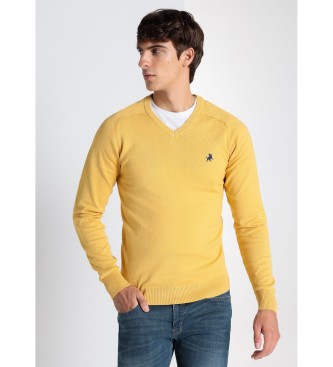 Lois Jeans LOIS JEANS - Pull basique  col en V avec broderie de taureau moutarde