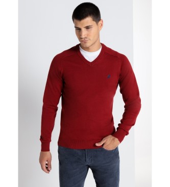 Lois Jeans LOIS JEANS - Basic V-neck jumper with burgundy bull embroidery