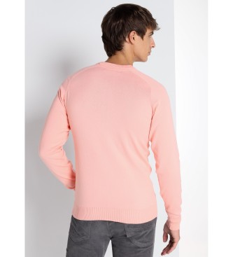 Lois Jeans LOIS JEANS - Basic strikket trje med pink tyrbroderet rullekrave