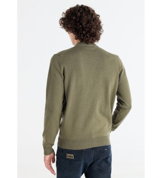 Lois Jeans Maglione basic verde ricamato con collo a lupetto