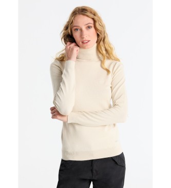 Lois Jeans Basic-Pullover mit beigem Logo und Schwanenhals