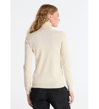 Lois Jeans Pull basique avec logo beige et col de cygne