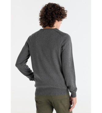 Lois Jeans Podstawowy sweter dzianinowy z dekoltem w szpic w kolorze szarym