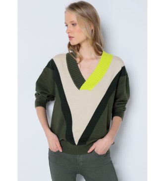 Lois Jeans Zeleni črtasti pulover iz žakarda
