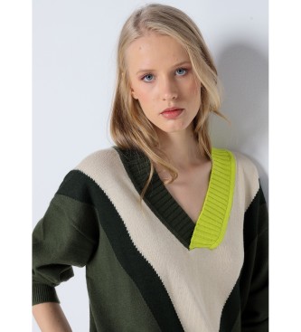 Lois Jeans Zeleni črtasti pulover iz žakarda
