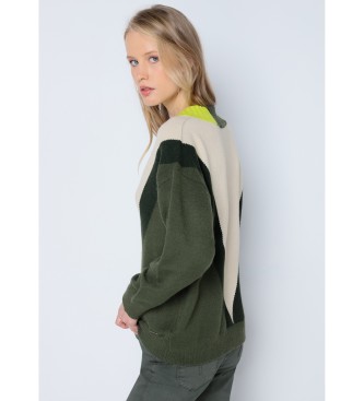 Lois Jeans Zielony żakardowy sweter w paski