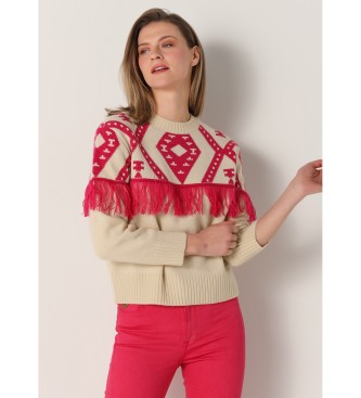 Lois Jeans Beige box collared jumper with fringes