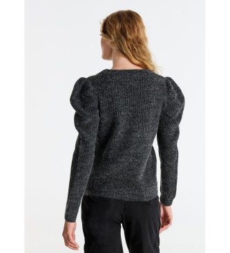 Lois Jeans V-neck pullover with puffed sleeves black