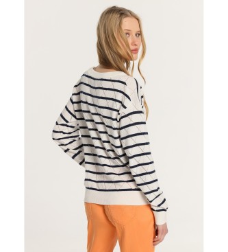 Lois Jeans Pointelle jumper with blue stripes