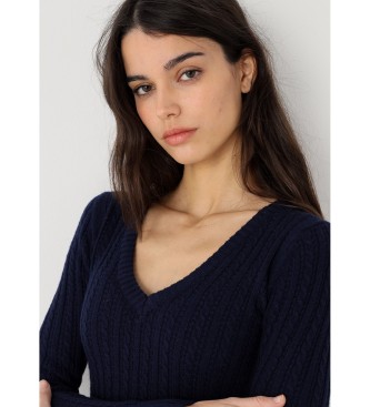 Lois Jeans Pulôver de malha com decote em V em azul-marinho
