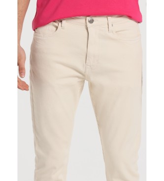 Lois Jeans Pantalon slim couleur - 5 poches taille moyenne beige