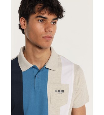 Lois Jeans LOIS JEANS - Short sleeve vertical striped polo shirt with chest pocket blue, navy, white