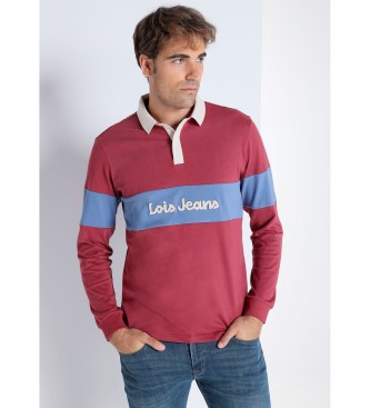 Lois Jeans LOIS JEANS - Long sleeve polo shirt with burgundy embroidered stripe