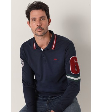 Lois Long sleeve polo shirt with navy sleeve patches