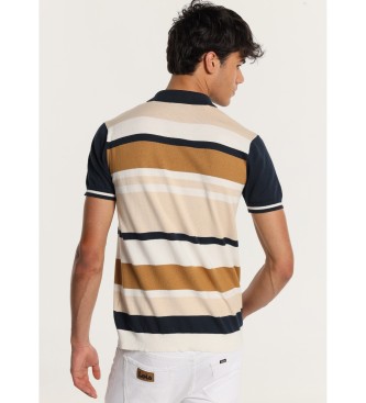 Lois Jeans Short sleeve knitted polo shirt with multicoloured horizontal stripes