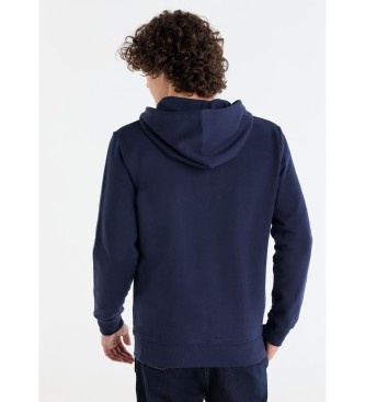 Lois Jeans Basic sweatshirt med htte og navyfarvet lynls