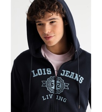 Lois Jeans Sweatshirt med htte og broderi p det marinebl bryst