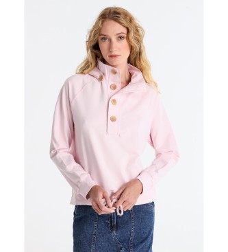 Lois Jeans Sudadera con capucha desmontable con botones rosa