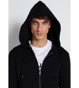 Lois Jeans LOIS JEANS - Black hooded zip-up sweatshirt with black hood