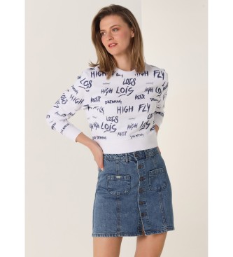 Lois Jeans Crop Graffiti-sweatshirt med hvid boxkrave