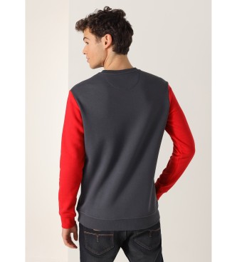 Lois Jeans Sweatshirt med boxkrage och gr kontrasterande rmar
