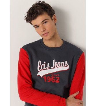 Lois Jeans Sweatshirt med kasseformet hals og gr kontrastfarvede rmer