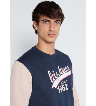 Lois Jeans LOIS JEANS - Sweatshirt med kasseformet hals og marinebl kontrastrmer