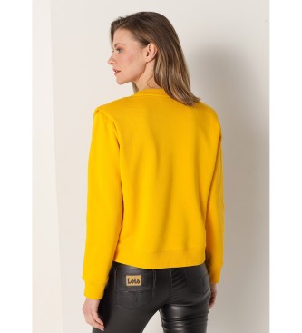 Lois Jeans Sweater met ronde hals en geplooide mosterd schoudervullingen