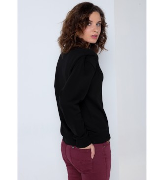Lois Jeans Sweatshirt com ombreiras pregueadas preta