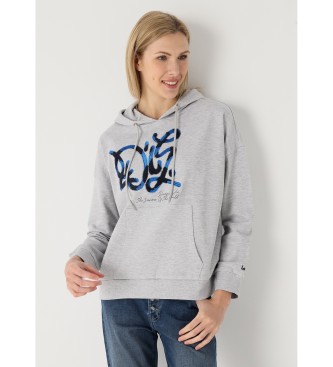 Lois Jeans Kanguro sweatshirt met capuchon en grijze paillettenprint