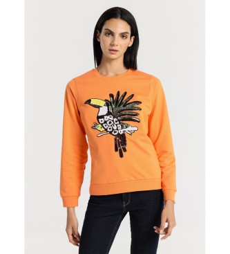 Lois Jeans Lngrmad sweatshirt med rund halsringning och tropiska paljetter