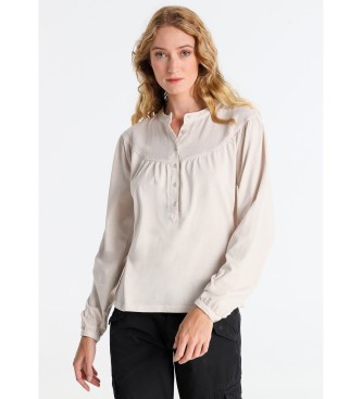 Lois Jeans Beige blus med knppning och ok