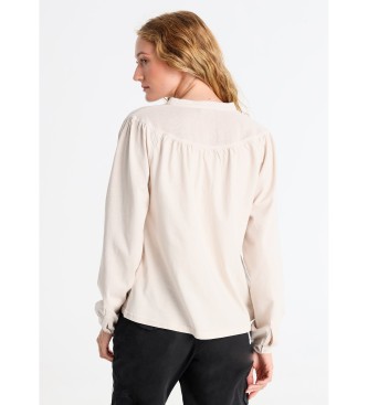 Lois Jeans Beige bluse med knapper og brestykke