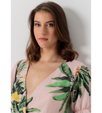 Lois Jeans Multicoloured tropical print crop top with cross over print