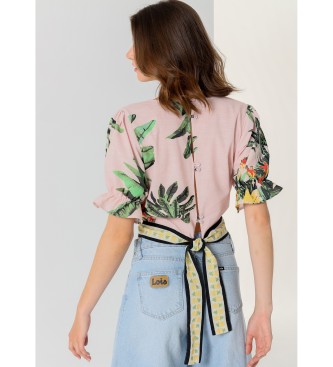 Lois Jeans Multicoloured tropical print crop top with cross over print