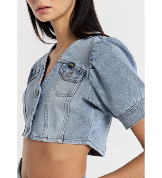 Lois Jeans Denim top with blue puffed sleeves