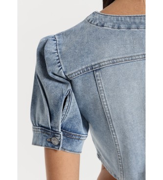 Lois Jeans Dżinsowy top z niebieskimi bufiastymi rękawami